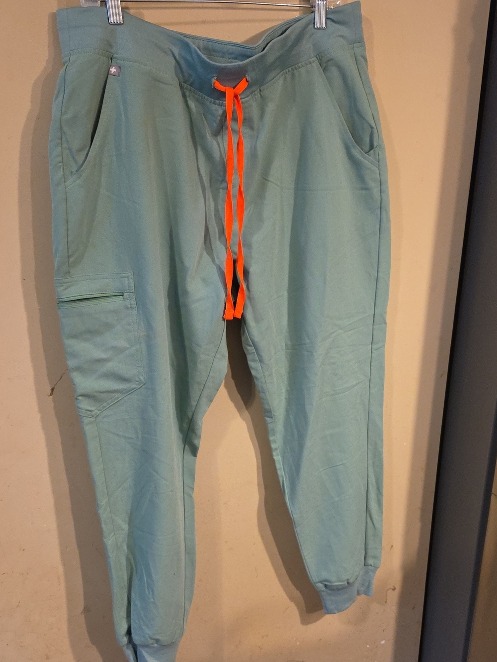 Figs WoMen's Light Teal Joggers with Bright Orange Drawstring